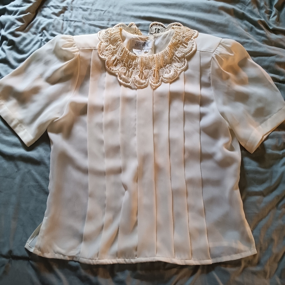 Vintage Cream Pleated Blouse